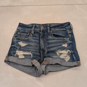 New with Tag American Eagle Womens Hi-Rise Shortie Ripped Blue Jean Shorts Size6